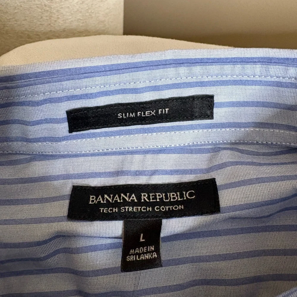 Banana Republic Mens Shirt  Blue Tech Stretch Slim Flex Fit L Button Down